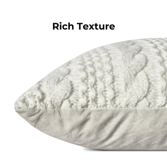 20"x20" Cream Polyester Cable Knit Decorative Throw Pillow Covers, Cozy Pill-Resistant for Bedroom(2 Pack)