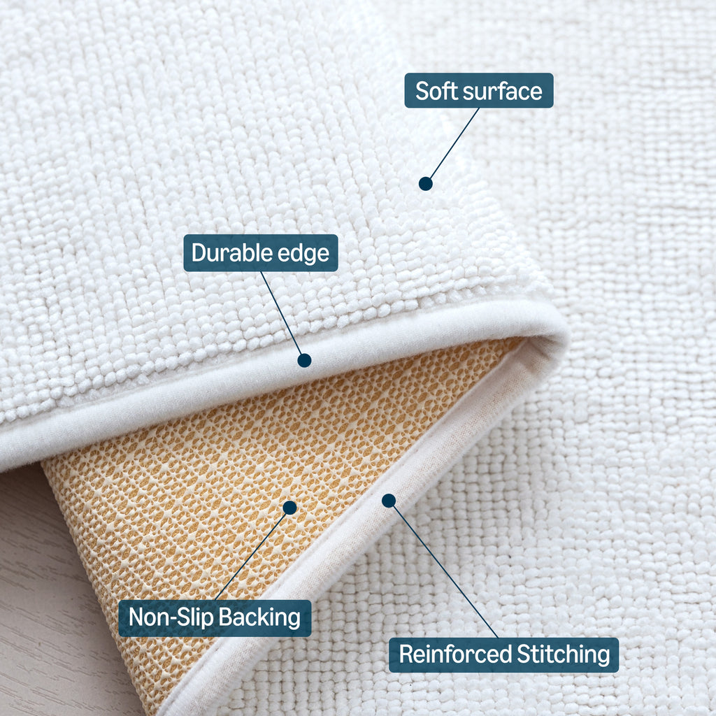 Bathroom Rug, Absorbent Non Slip Bath Mat with Soft Foam Layer, White