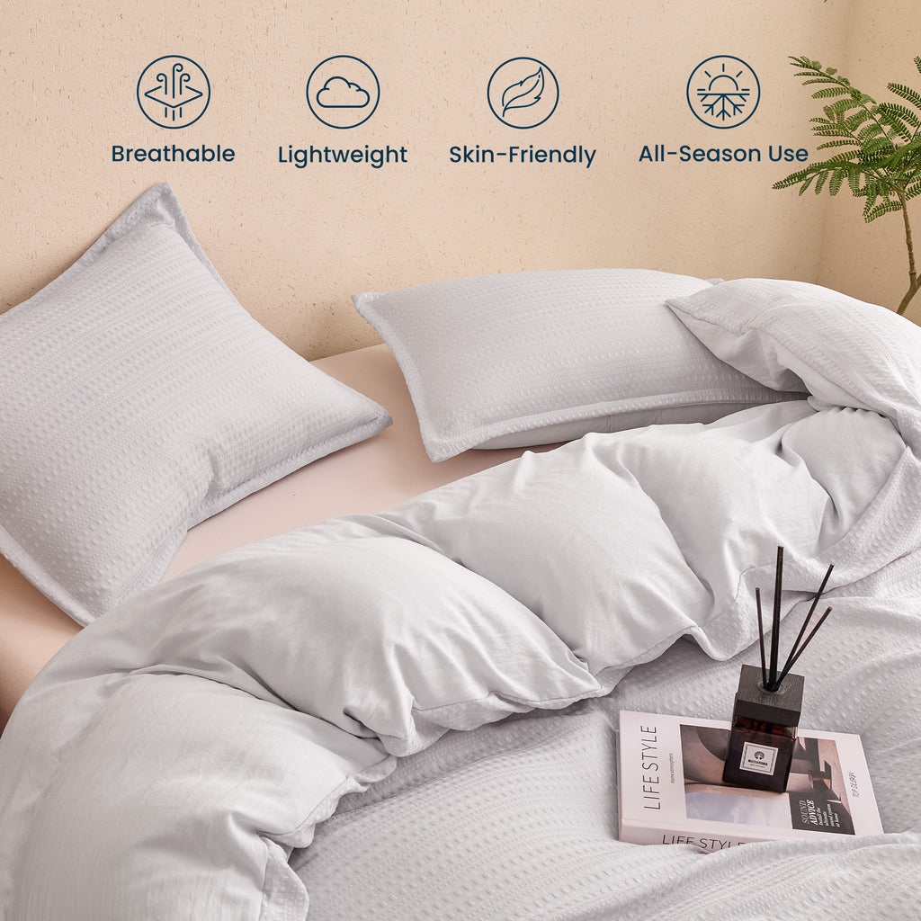 Waffle Weave Duvet Cover Set Full Size, 3 Piece Cozy Soft Jacquard Bedding