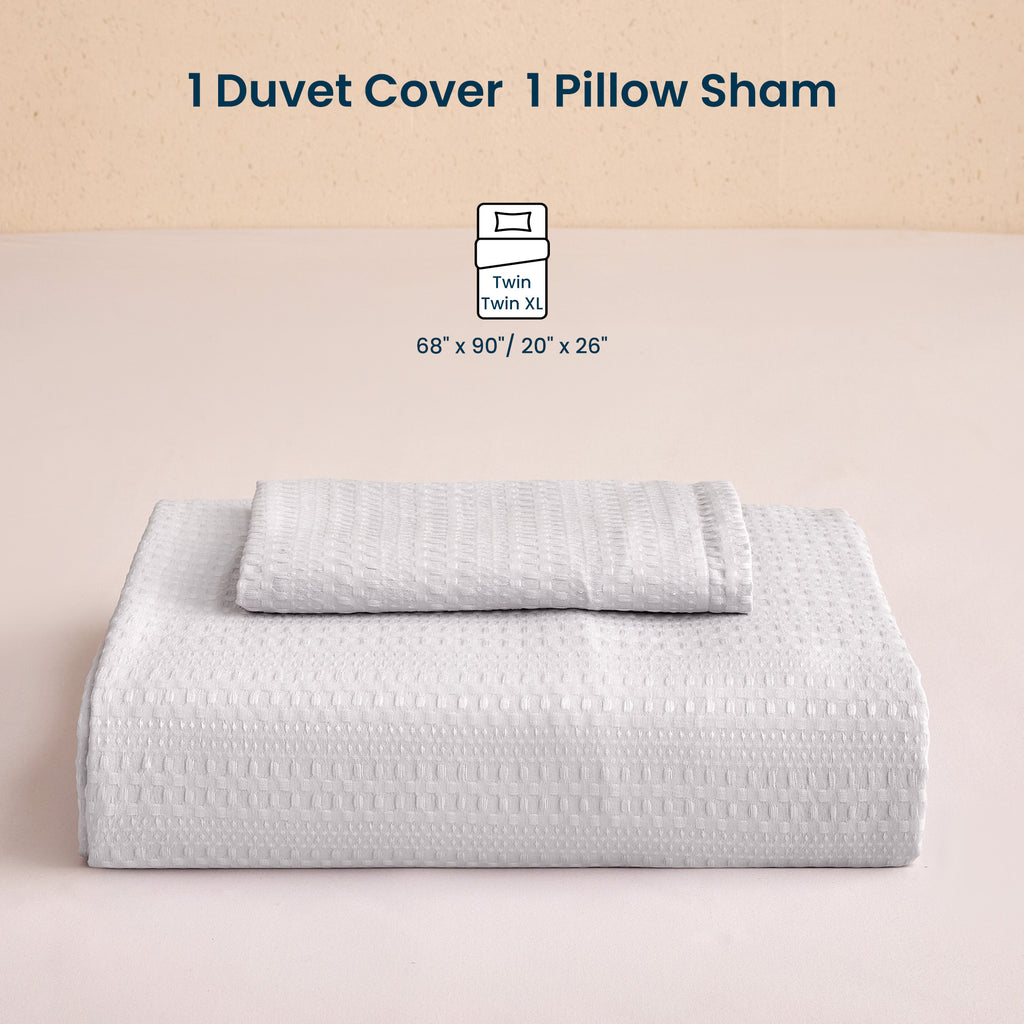 Waffle Weave Duvet Cover Set Full Size, 3 Piece Cozy Soft Jacquard Bedding