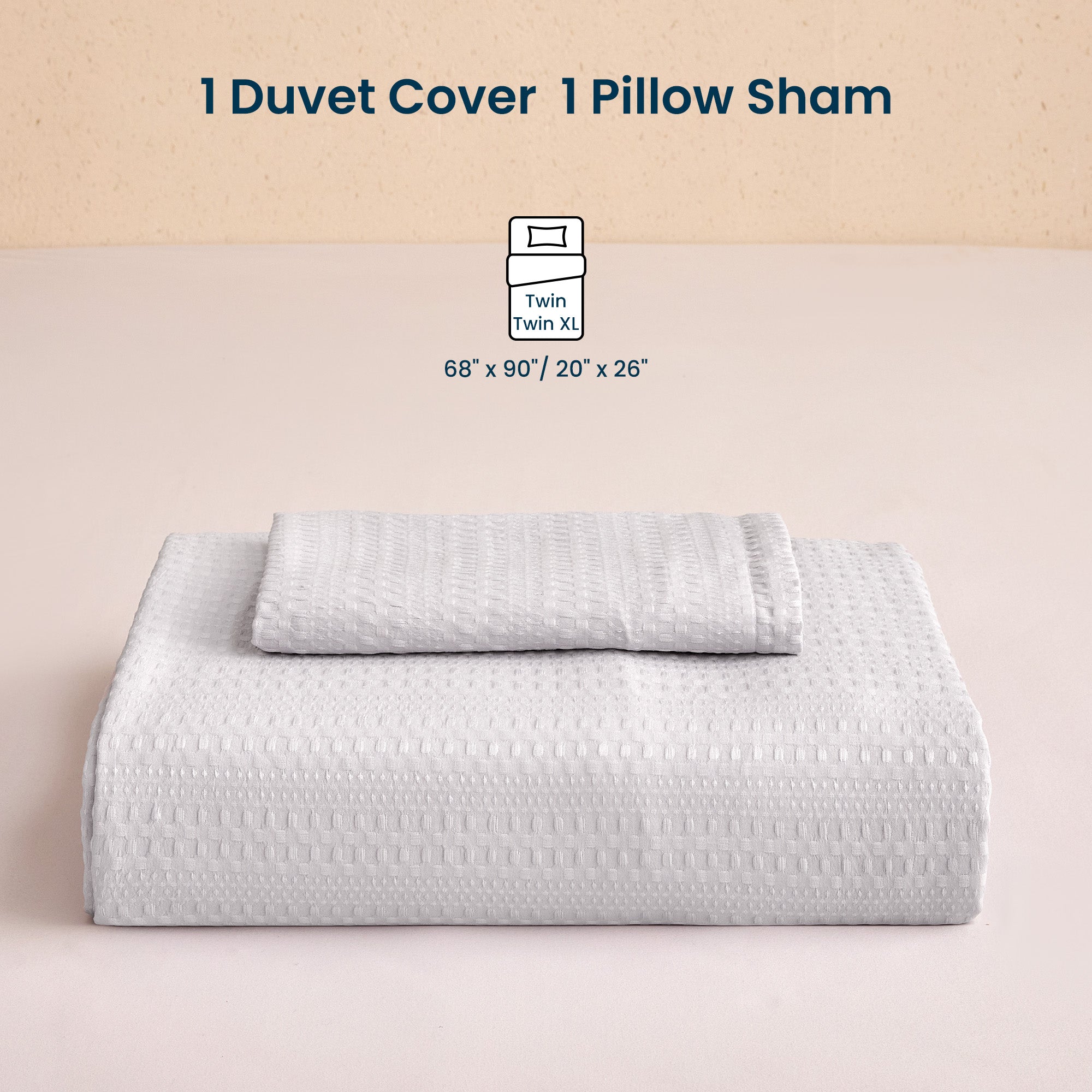 Waffle Weave Duvet Cover Set Full Size, 3 Piece Cozy Soft Jacquard Bedding