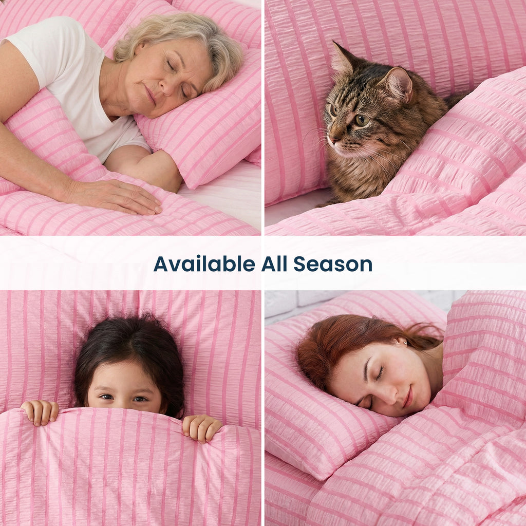 Seersucker Stripe Comforter Set, OEKO-TEX Ultra-Soft Down Alternative Bedding