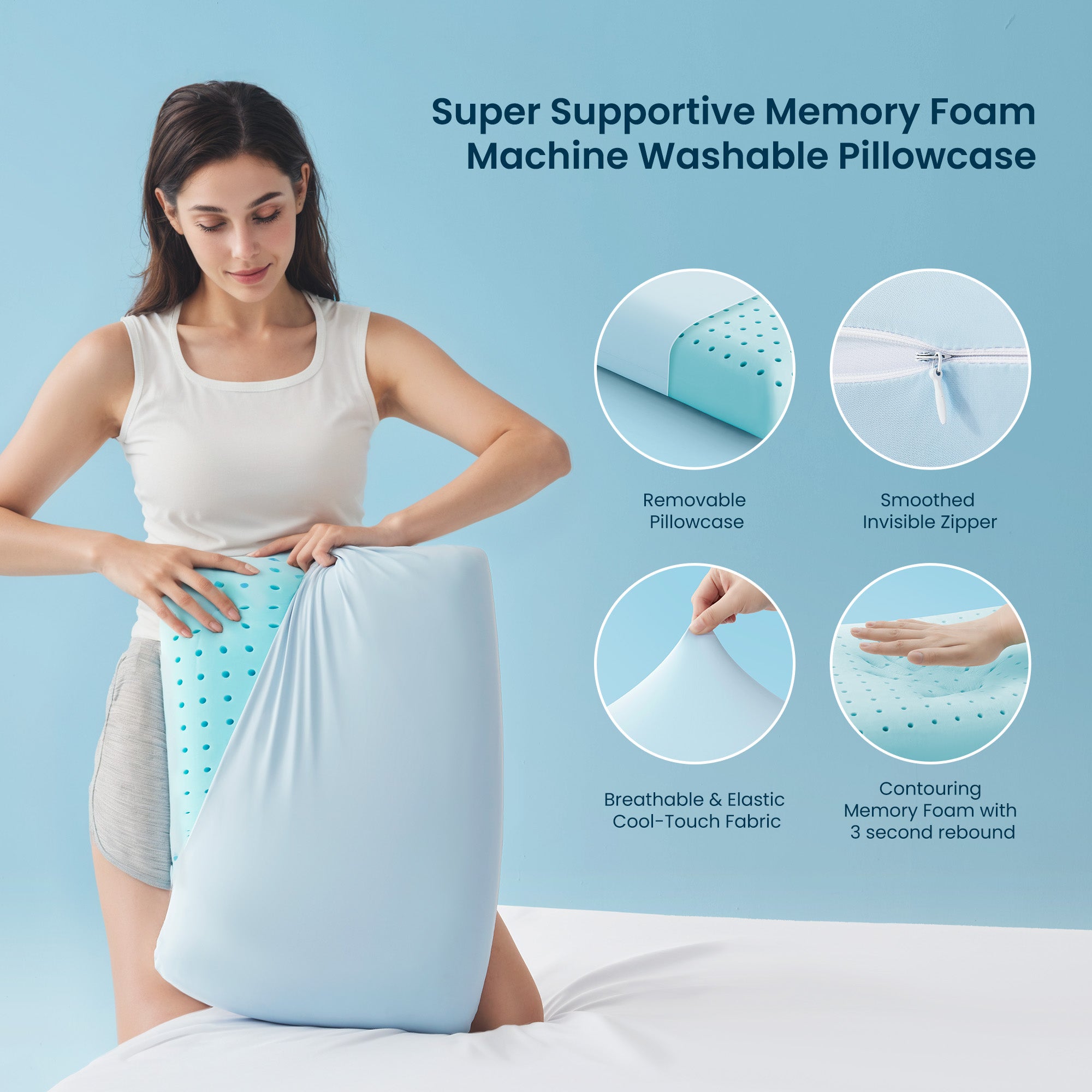 Cooling Memory Foam Pillow - Breathable & Supportive for All Sleep Positions