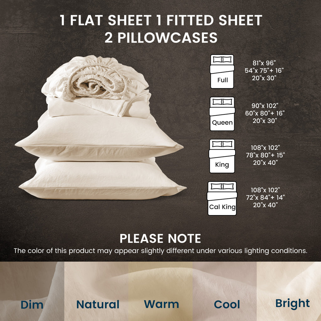 Washed Microfiber - 4 Piece Hotel Luxury Bedding Sheets with Fitted Sheet, Flat Sheet & 2 Pillowcases