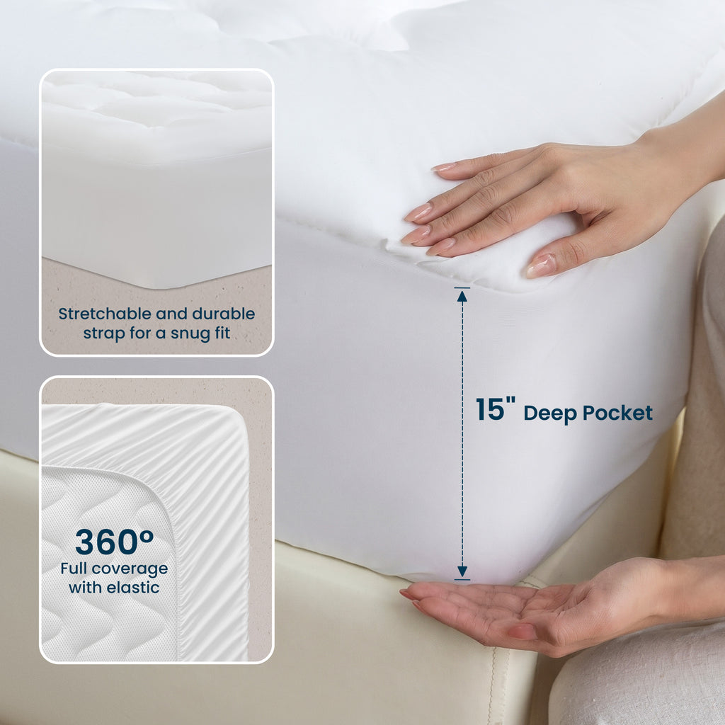 Quilted Mattress Pad, Soft Fluffy Pillow Top Mattress Topper