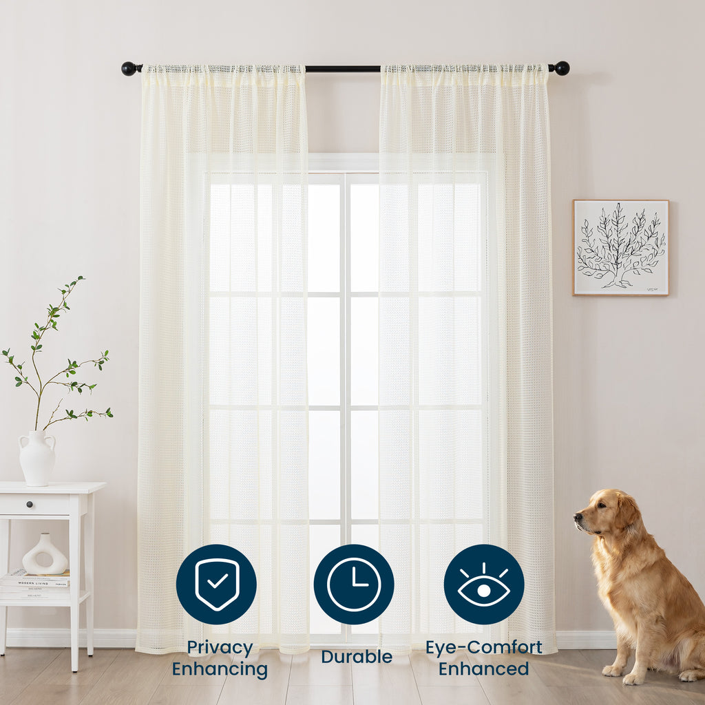Sleep Zone 2 Panels Beige Lace Sheer Curtains