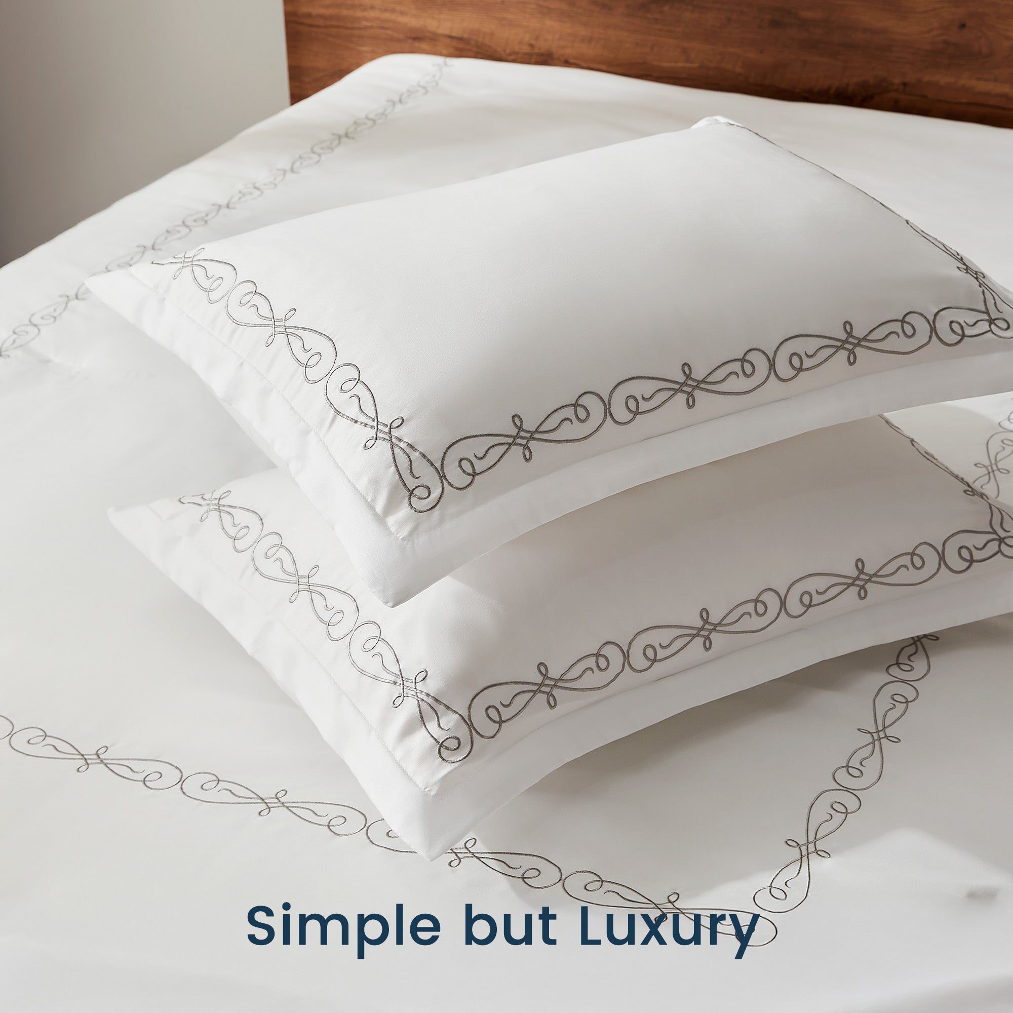 Luxury Hotel Collection Comforter Set, 3 Pieces Fluffy Lightweight Down Alternative Duvet Insert with Embroidered Stripes