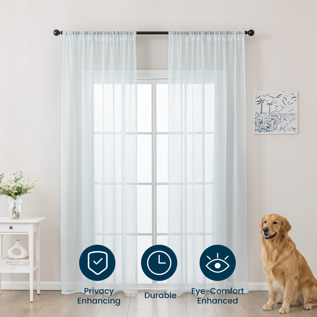 Sleep Zone 2 Panels Blue Wave Lace Sheer Curtains