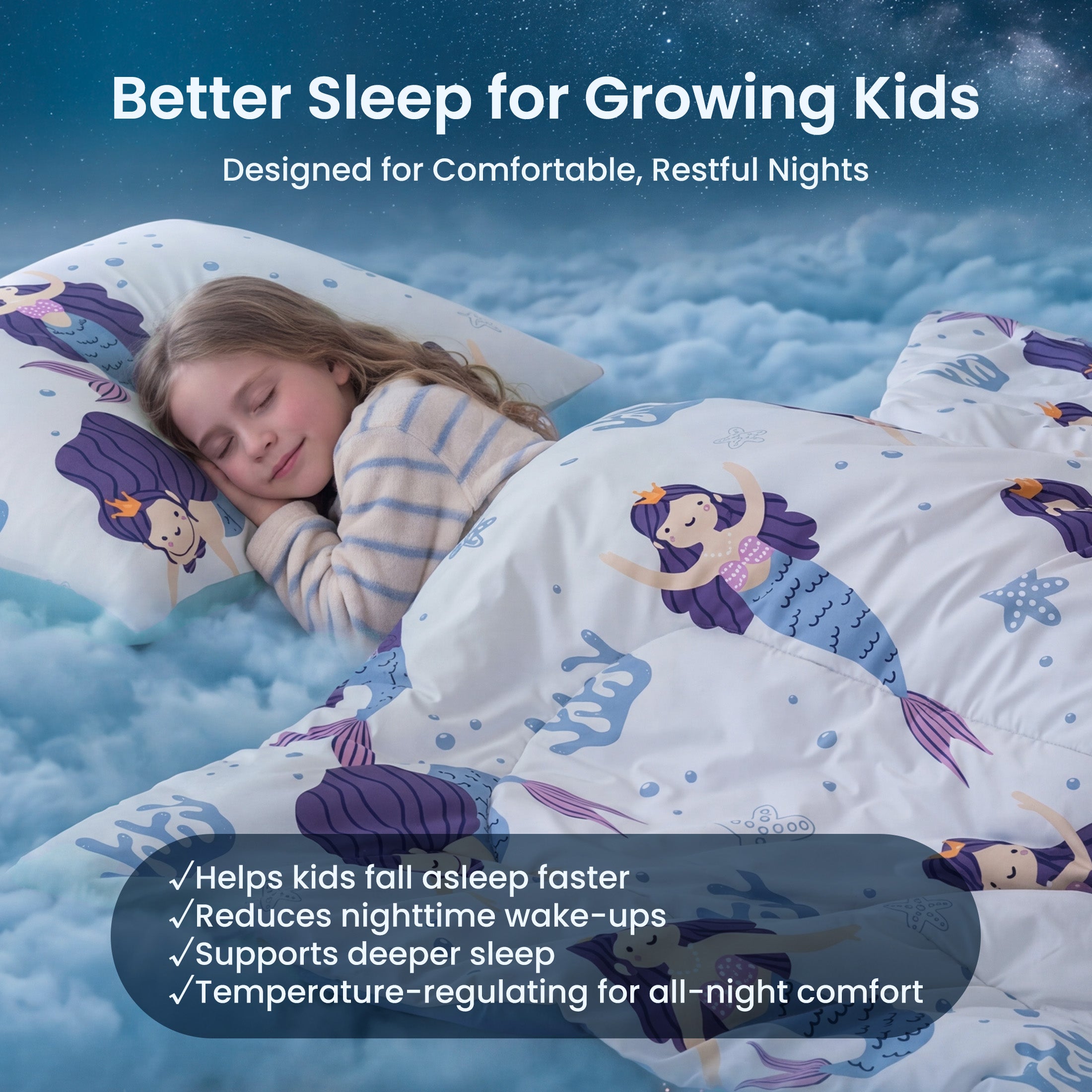 Kids Cooling Comforter Set Full/Queen Size, Soft Breathable Bedding with Pillow Shams