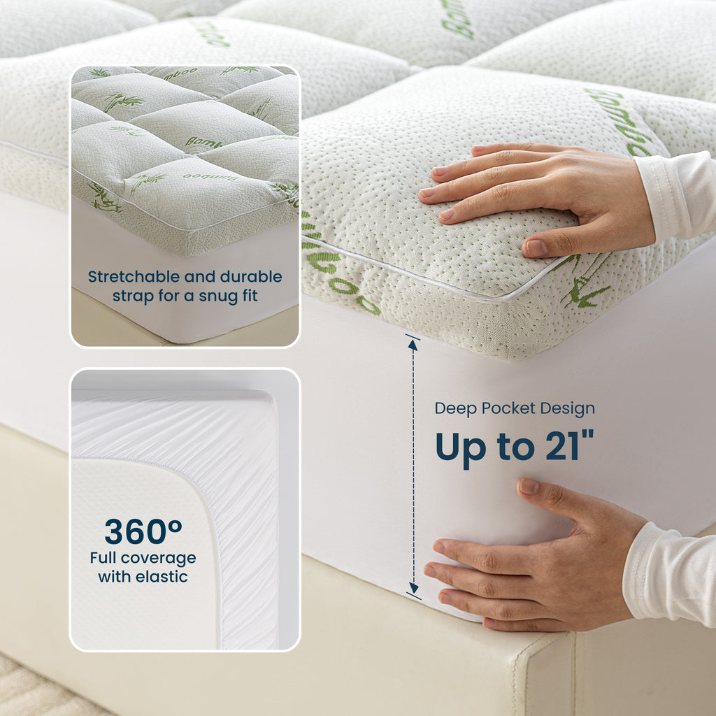 Sleep Zone Bamboo Mattress Topper California with Deep Pockets