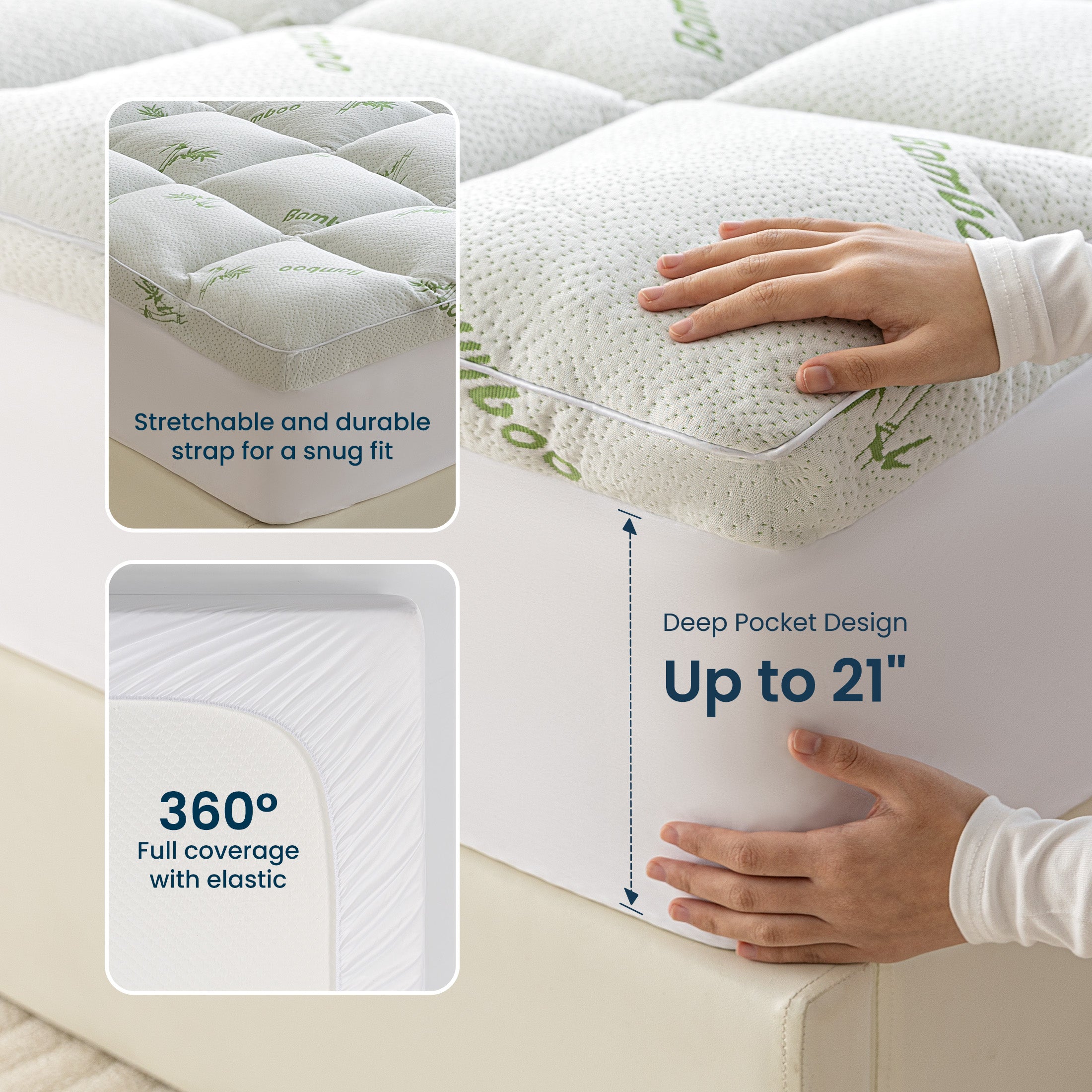 Sleep Zone Bamboo Mattress Topper California with Deep Pockets