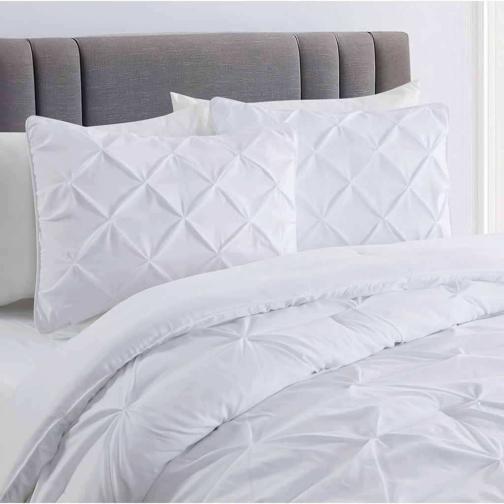 Pinch Pleat Comforter Set, Soft Lightweight Polyester Bedding with Elegant Pleated Design, All Season Warmth, Durable & Machine Washable