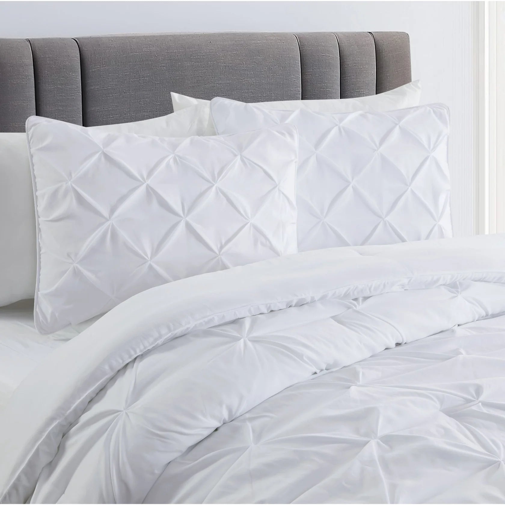 Pinch Pleat Comforter Set, Soft Lightweight Polyester Bedding with Elegant Pleated Design, All Season Warmth, Durable & Machine Washable