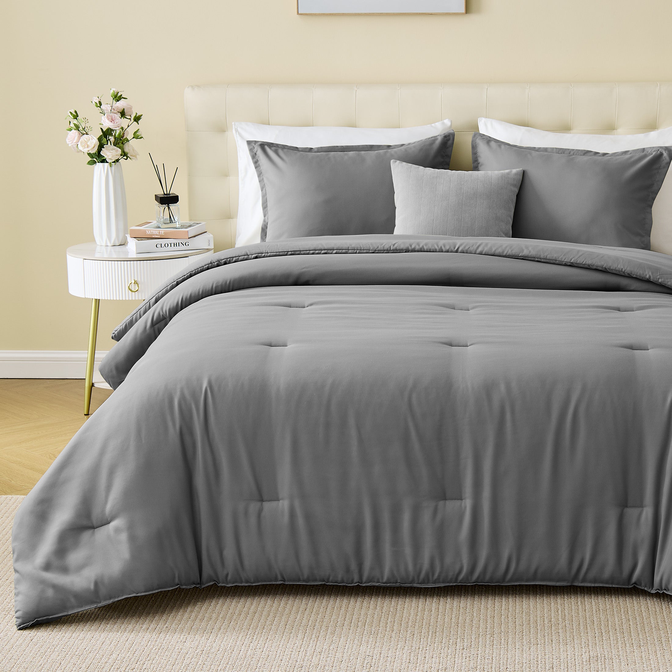 85gsm Luxury Plush Solid Microfiber Comforter Set, All Season Ultra Soft Bedding