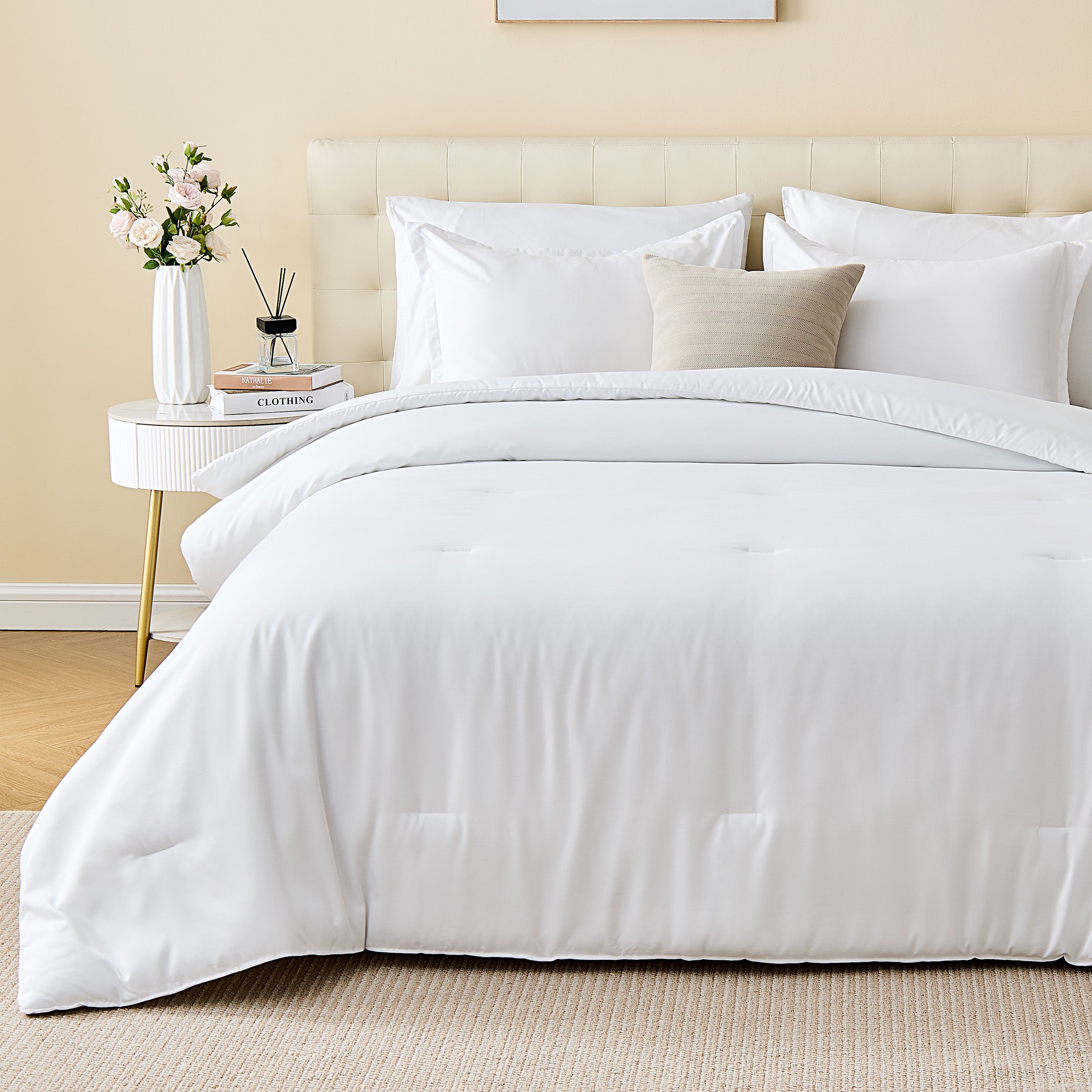 85gsm Luxury Plush Solid Microfiber Comforter Set, All Season Ultra Soft Bedding