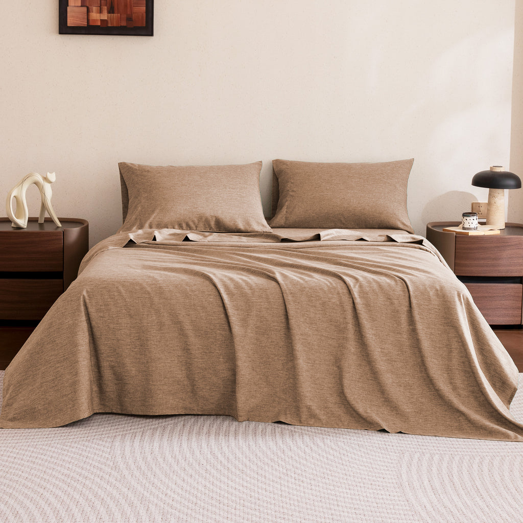 Cationic Microfiber Sheet Set, Brown 16 Inch Deep Pocket, Ultra Soft Breathable