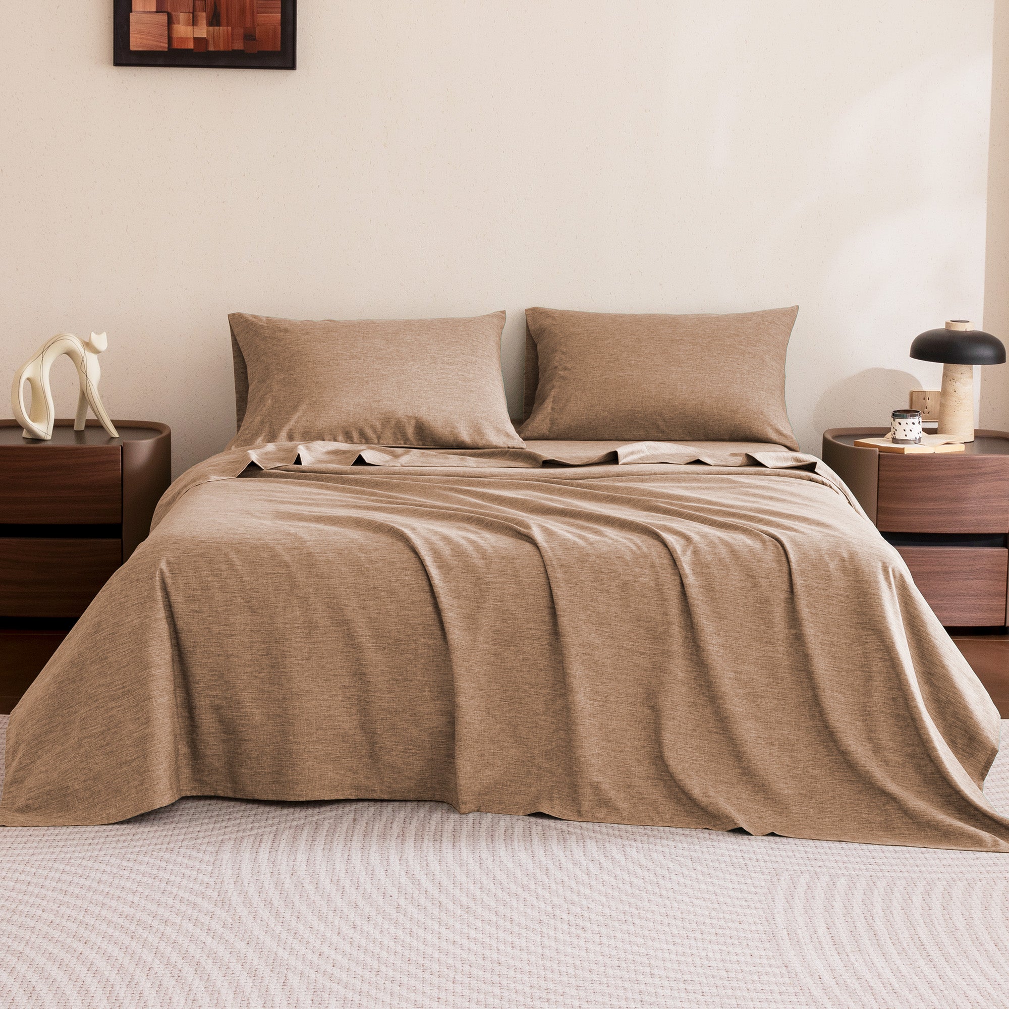 Cationic Microfiber Sheet Set, Brown 16 Inch Deep Pocket, Ultra Soft Breathable