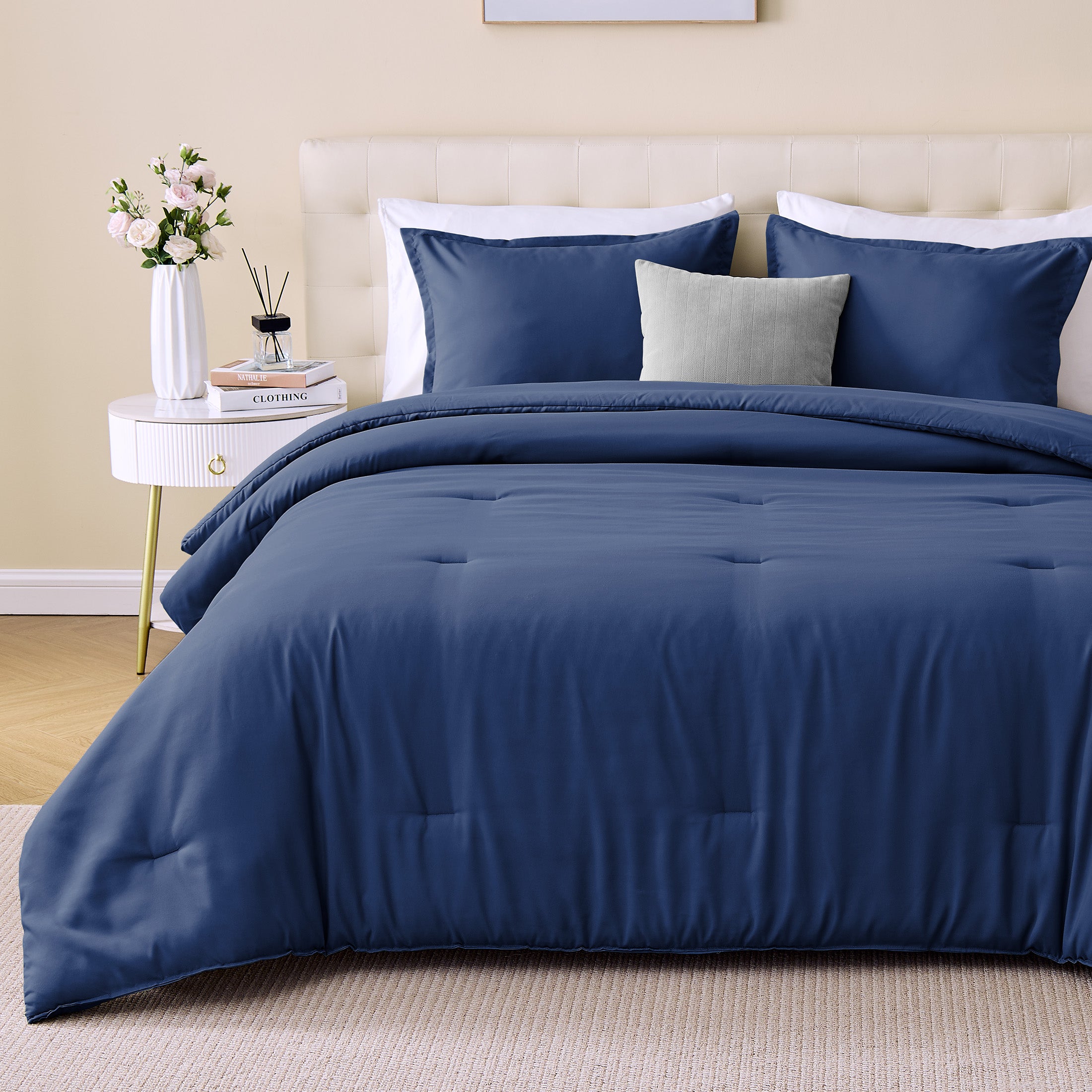 85gsm Luxury Plush Solid Microfiber Comforter Set, All Season Ultra Soft Bedding