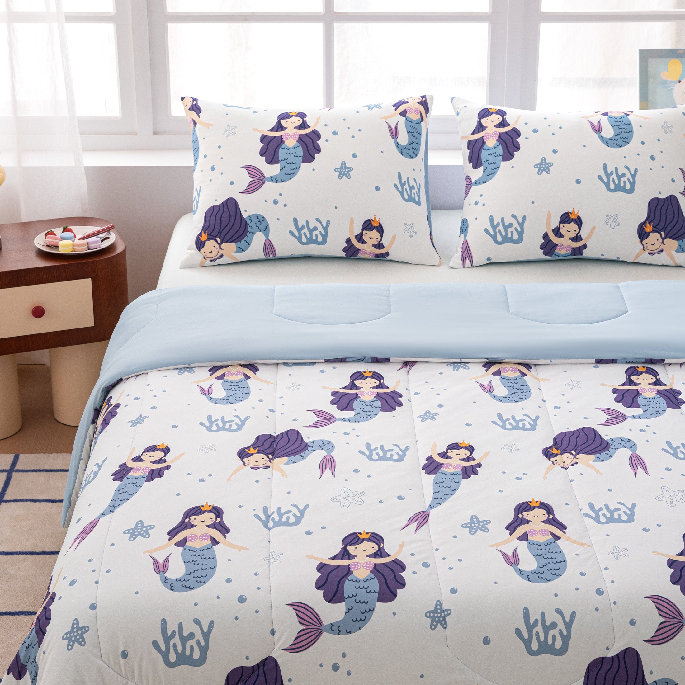 Kids Cooling Comforter Set Full/Queen Size, Soft Breathable Bedding with Pillow Shams