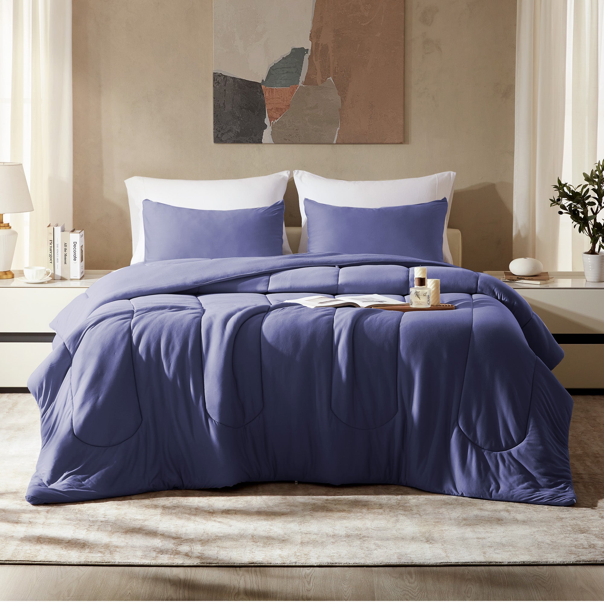 100% Microfiber Jersey Knit Comforter Set Duvet Set with Pillow Shams