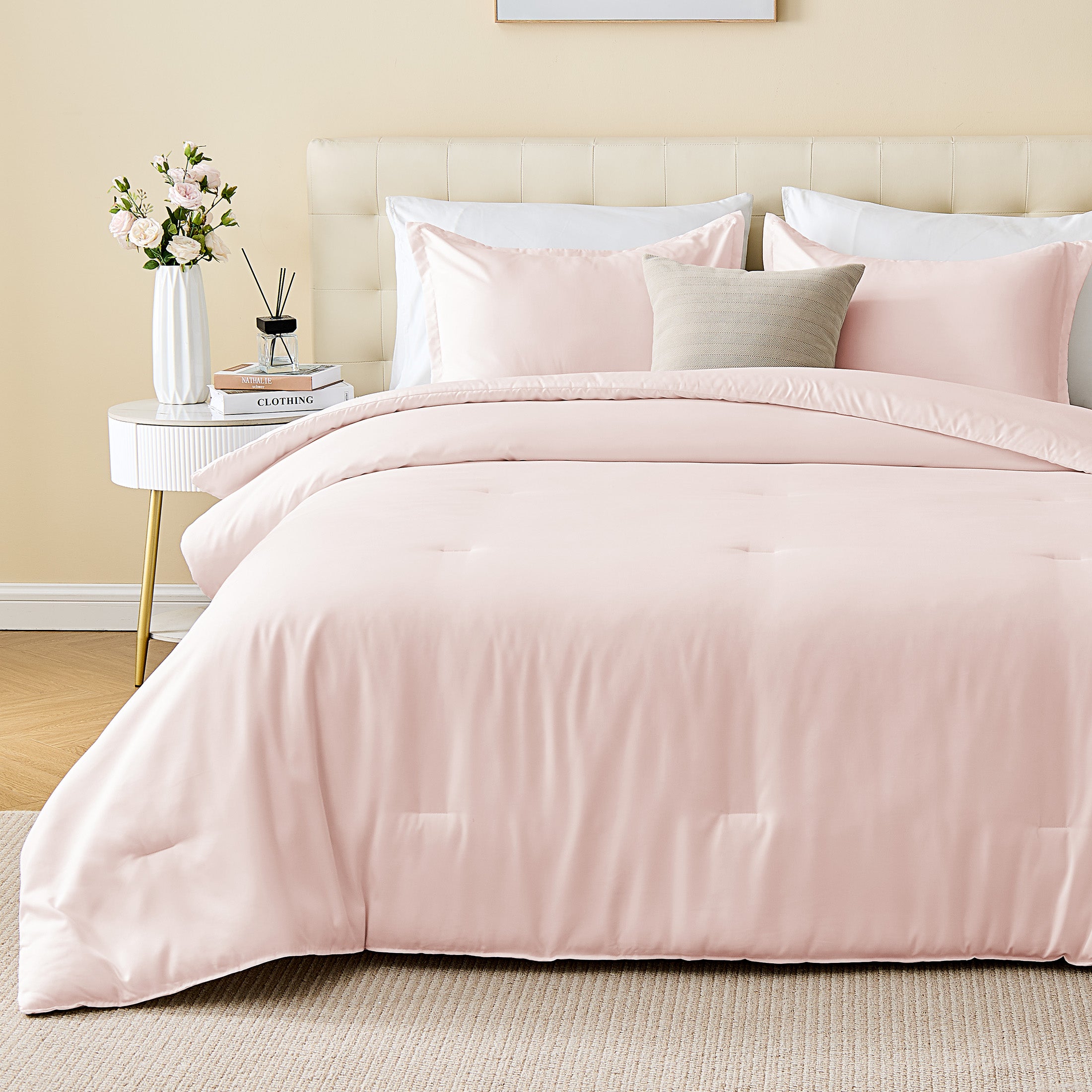 85gsm Luxury Plush Solid Microfiber Comforter Set, All Season Ultra Soft Bedding