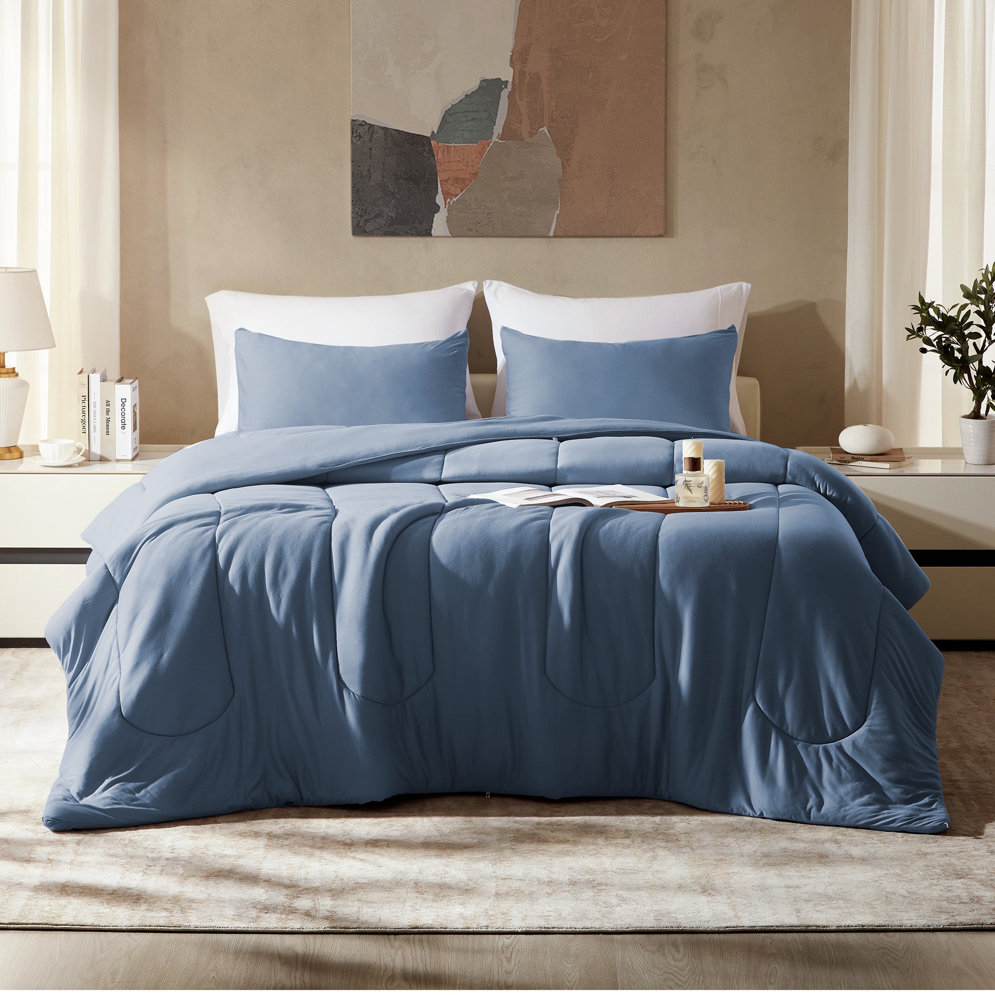 100% Microfiber Jersey Knit Comforter Set Duvet Set with Pillow Shams