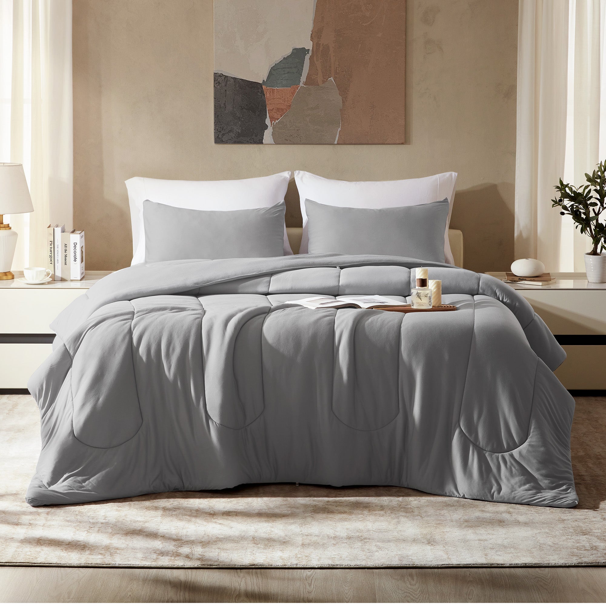 100% Microfiber Jersey Knit Comforter Set Duvet Set with Pillow Shams