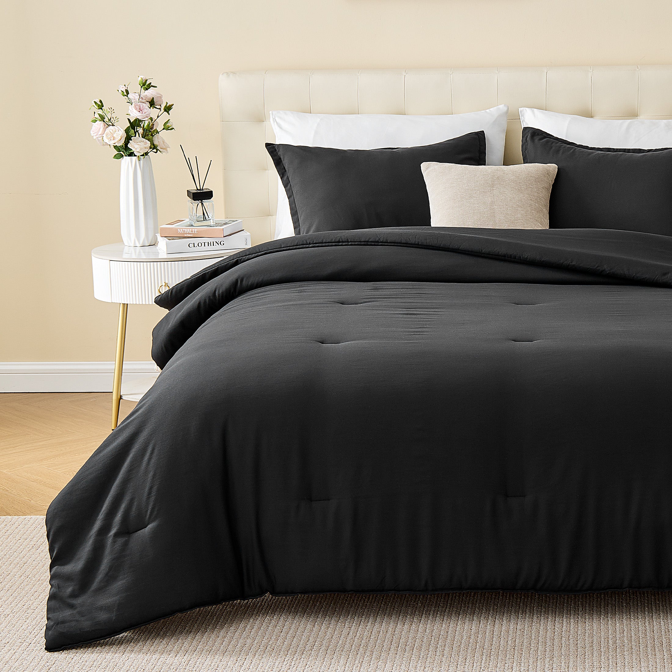 85gsm Luxury Plush Solid Microfiber Comforter Set, All Season Ultra Soft Bedding