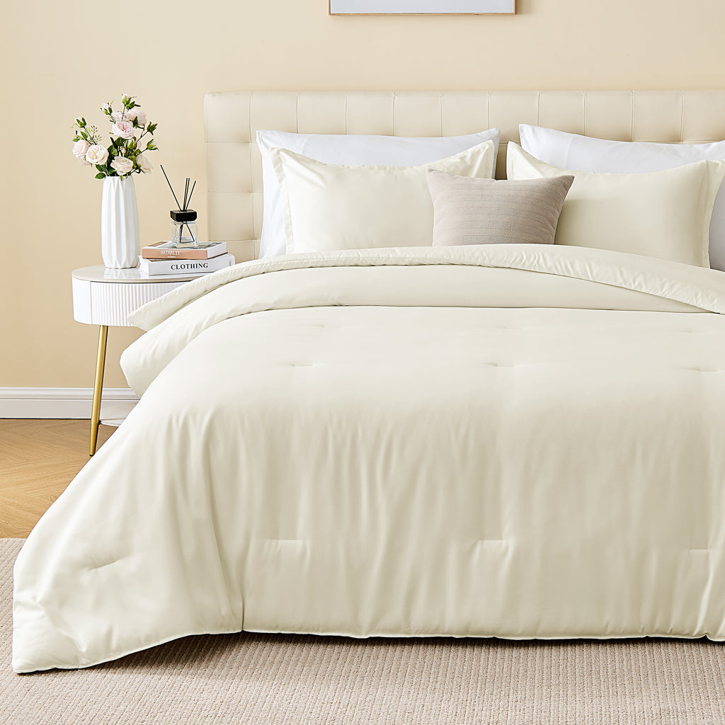 85gsm Luxury Plush Solid Microfiber Comforter Set, All Season Ultra Soft Bedding
