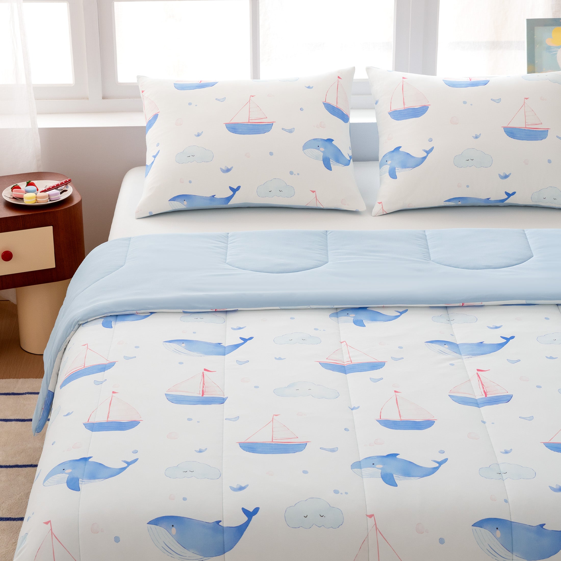 Kids Cooling Comforter Set Full/Queen Size, Soft Breathable Bedding with Pillow Shams