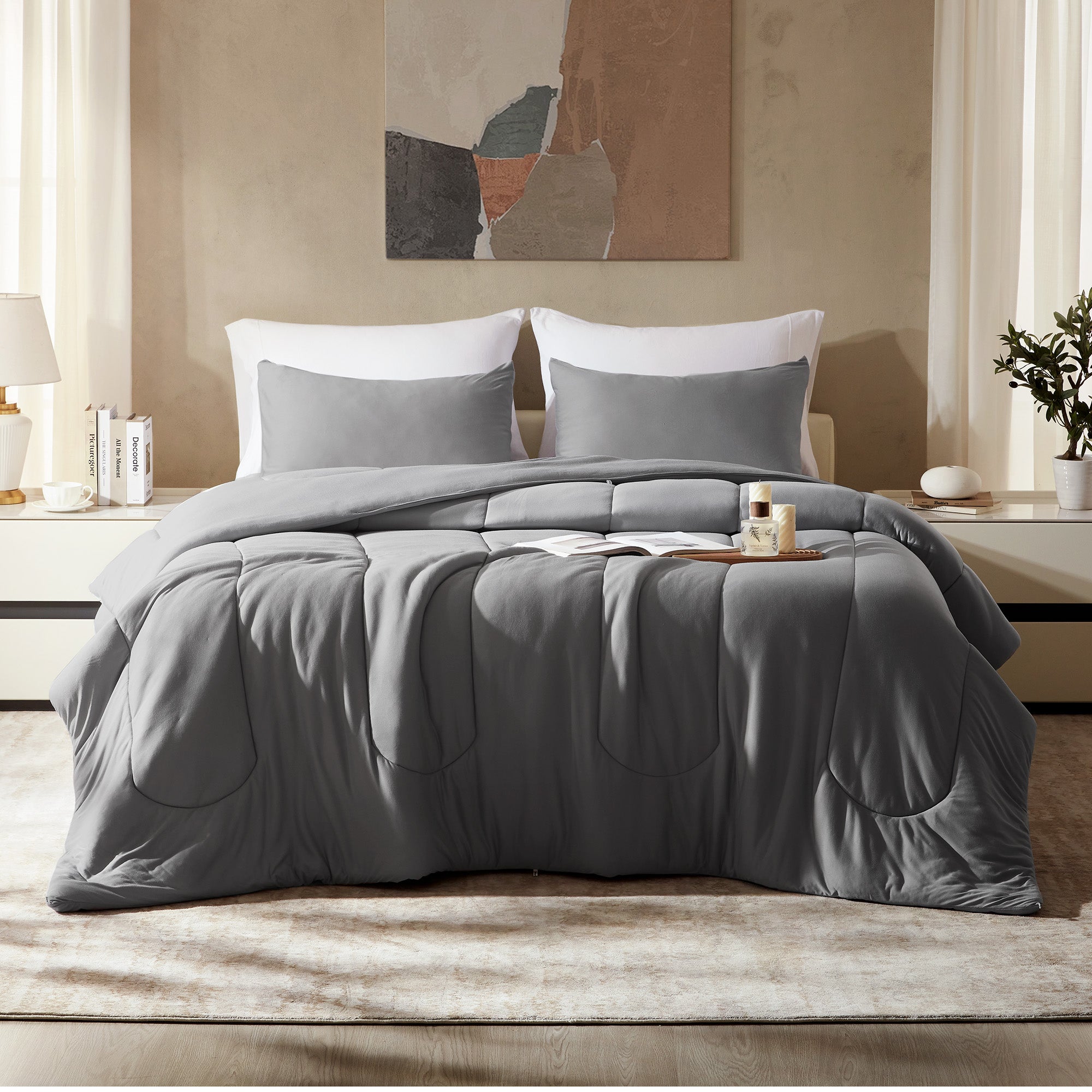 100% Microfiber Jersey Knit Comforter Set Duvet Set with Pillow Shams