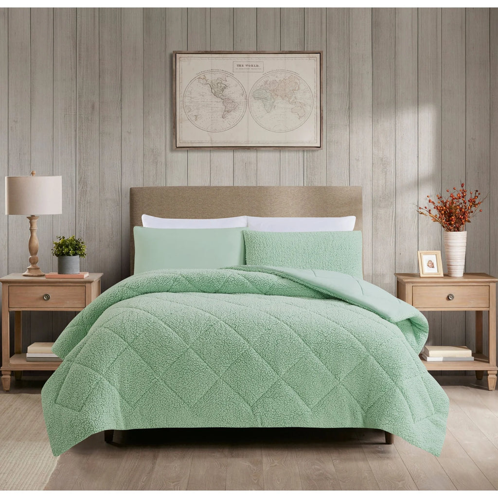 Flannel Pinch Pleat Comforter Set, Soft Velvet-Like Warm Bedding, All Season Cozy Bed Set with Hollow Fiber Fill