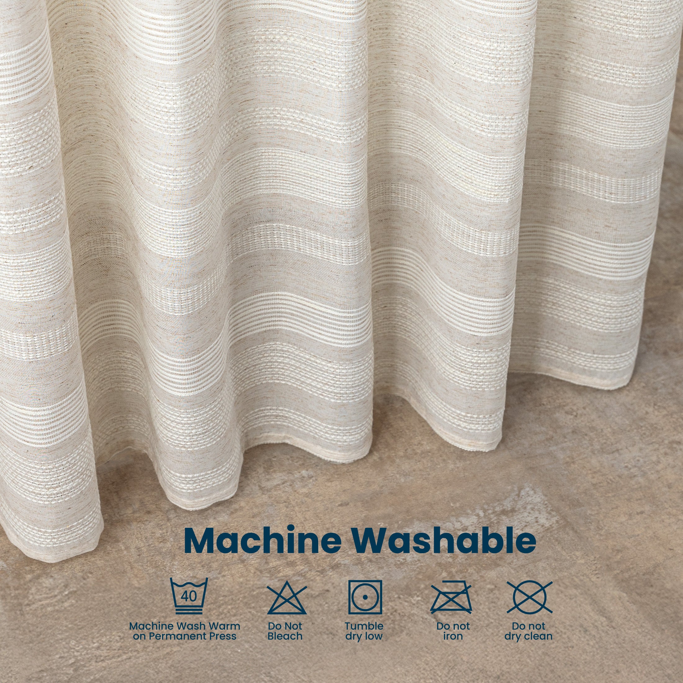 Jacquard Waffle Shower Curtain, Hotel Textured Linen-Look Waterproof Curtains for Bathroom and Bathtubs
