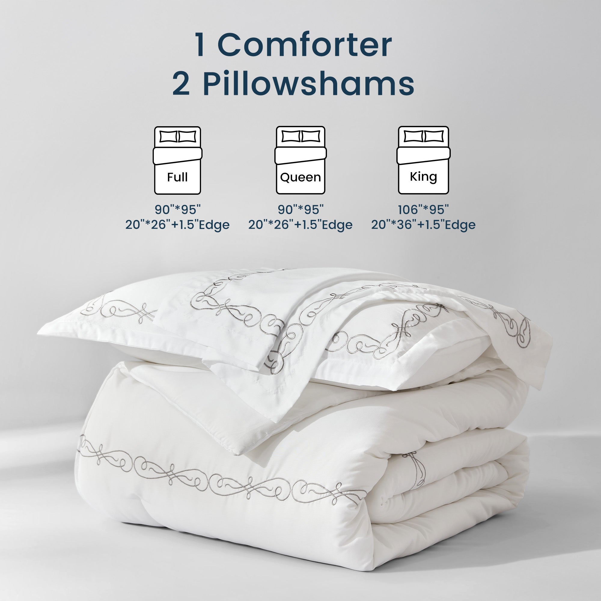 Luxury Hotel Collection Comforter Set, 3 Pieces Fluffy Lightweight Down Alternative Duvet Insert with Embroidered Stripes