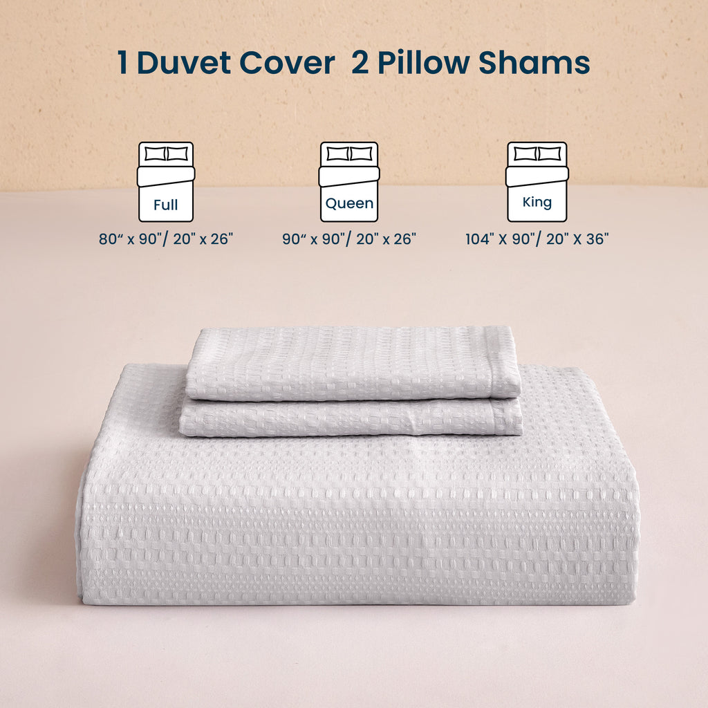 Waffle Weave Duvet Cover Set Full Size, 3 Piece Cozy Soft Jacquard Bedding