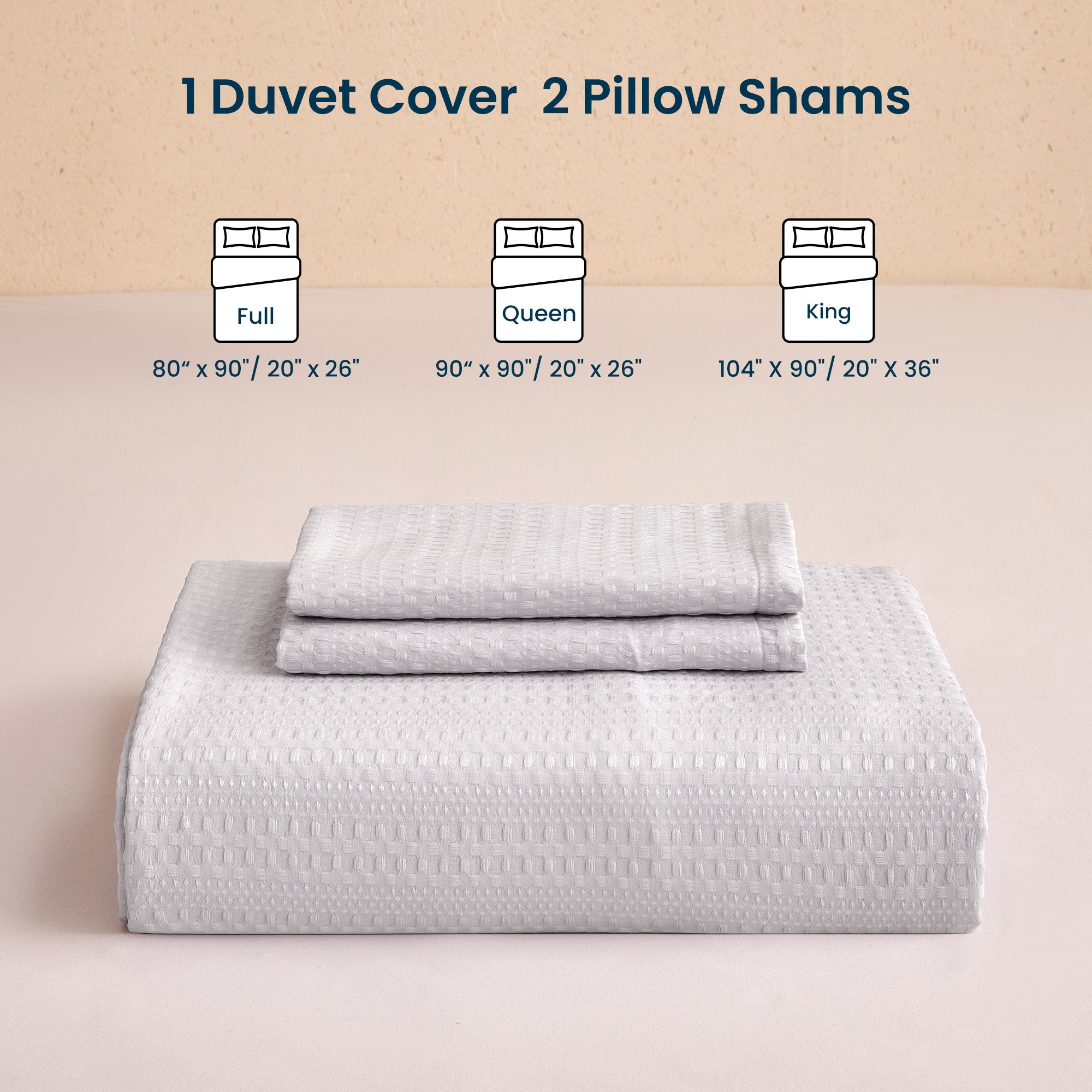 Waffle Weave Duvet Cover Set Full Size, 3 Piece Cozy Soft Jacquard Bedding