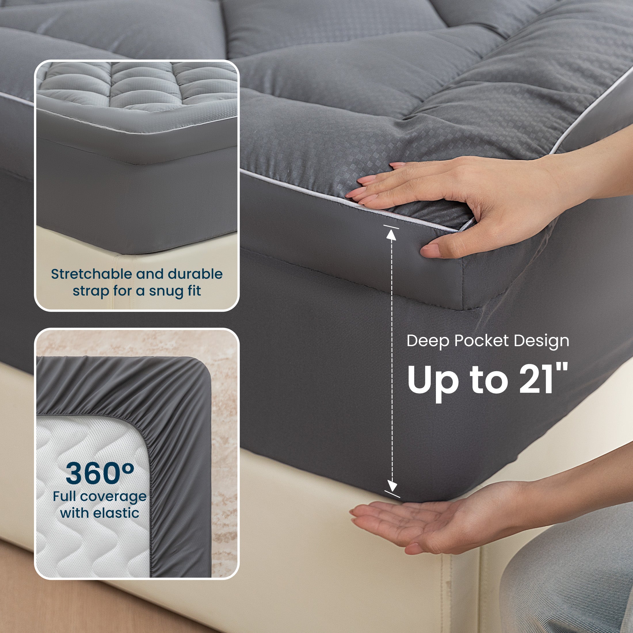 Mattress Topper, Ultra Thick Cloud Soft, Deep Pocket Embossed
