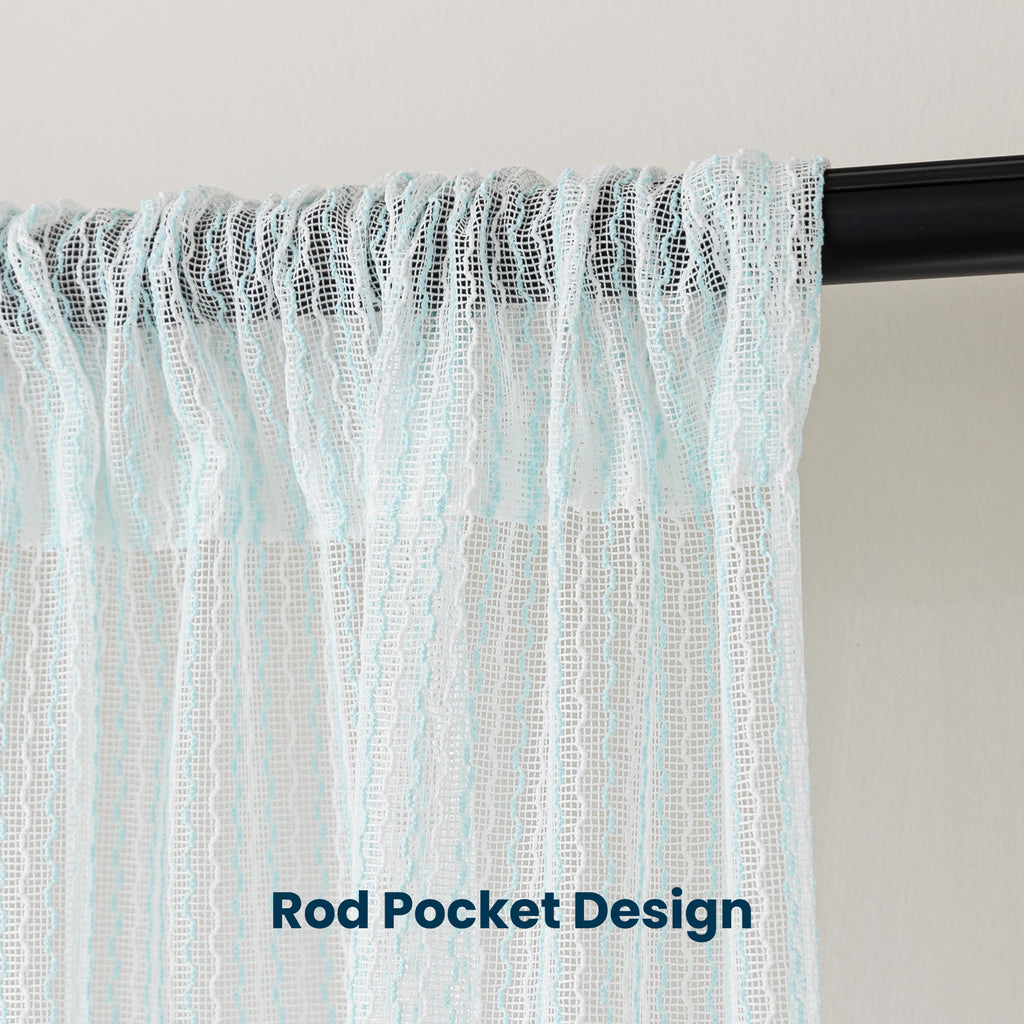 Sleep Zone 2 Panels Blue Wave Lace Sheer Curtains