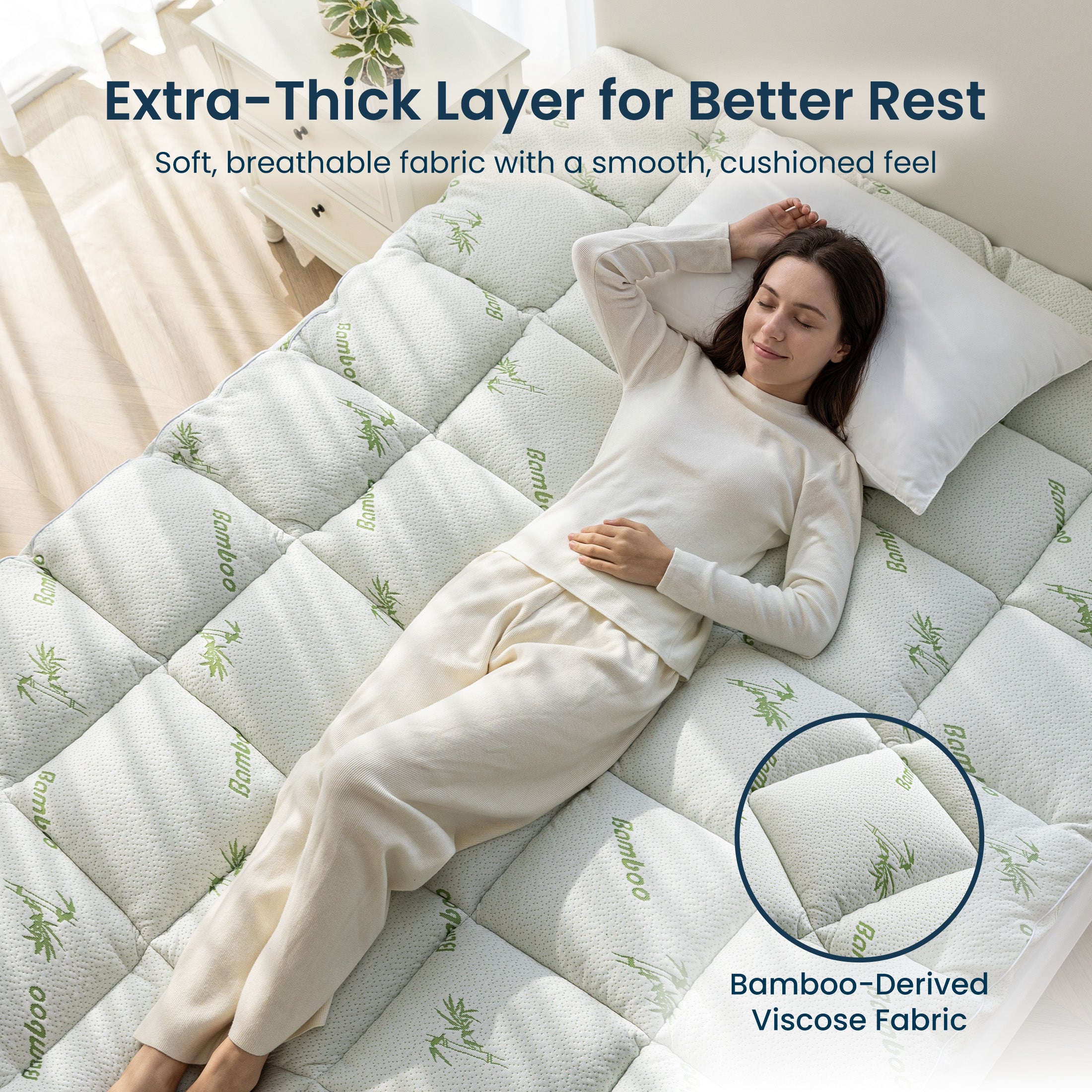 Sleep Zone Bamboo Mattress Topper California with Deep Pockets
