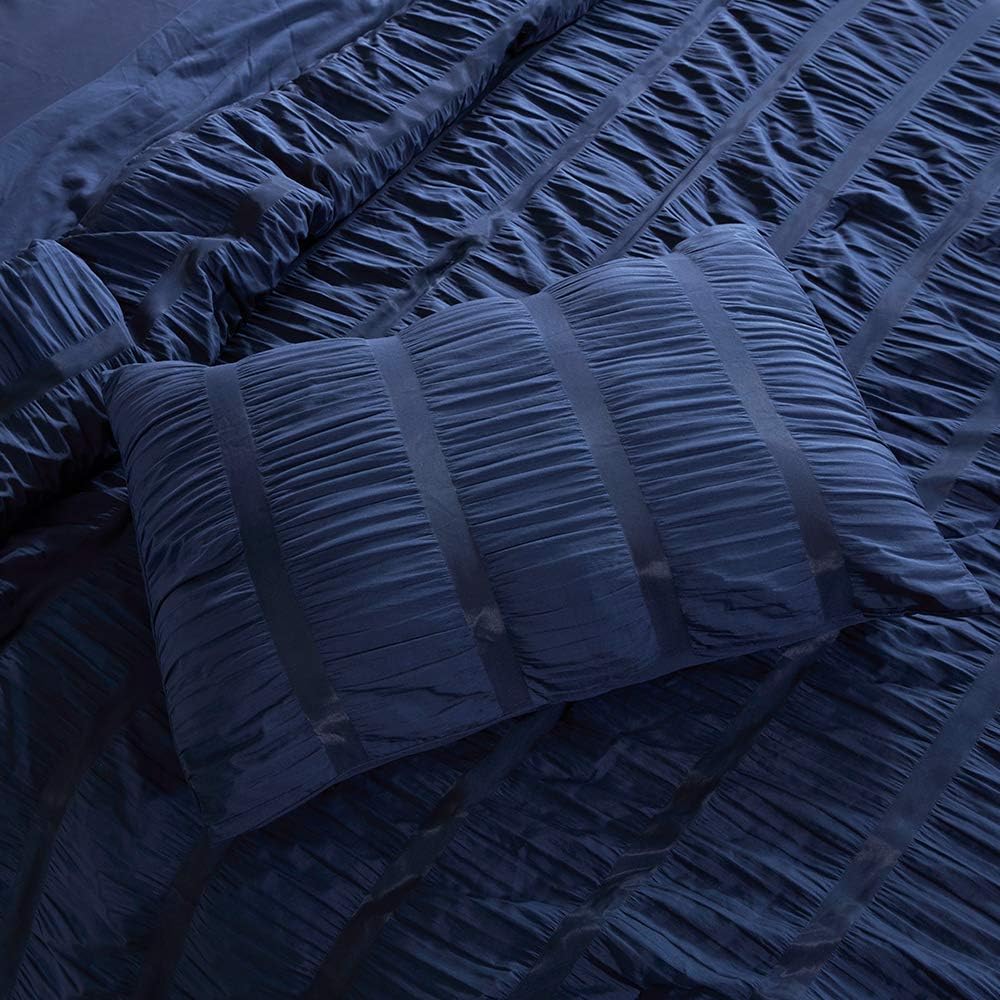 Luxury Seersucker Comforter Set 3-Piece, Soft & Lightweight Down Alternative Comforter Set with Pillow Sham Cooling for Summer