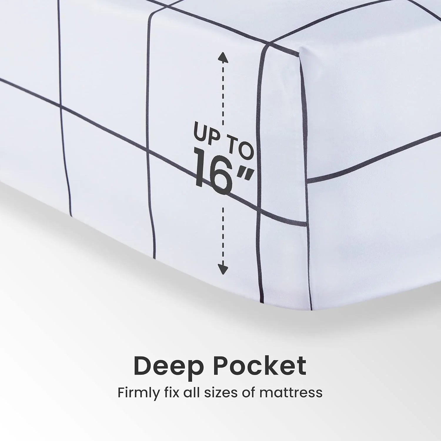 Printed Plaid Sheet Set 4 Piece - Double Brushed Microfiber - Grid Black