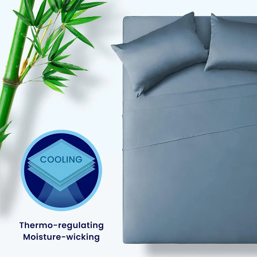 100% Viscose Derived from Bamboo, Silky Cooling Sheet Set, 16" Deep Pocket, Breathable & Soft Bed Sheets