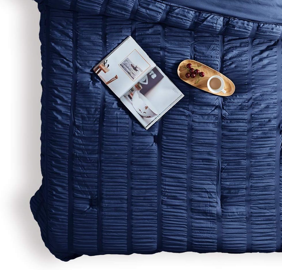 Luxury Seersucker Comforter Set 3-Piece, Soft & Lightweight Down Alternative Comforter Set with Pillow Sham Cooling for Summer