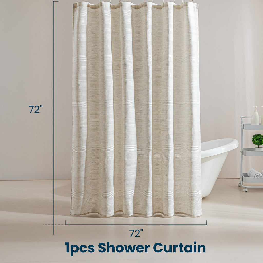 Jacquard Waffle Shower Curtain, Hotel Textured Linen-Look Waterproof Curtains for Bathroom and Bathtubs