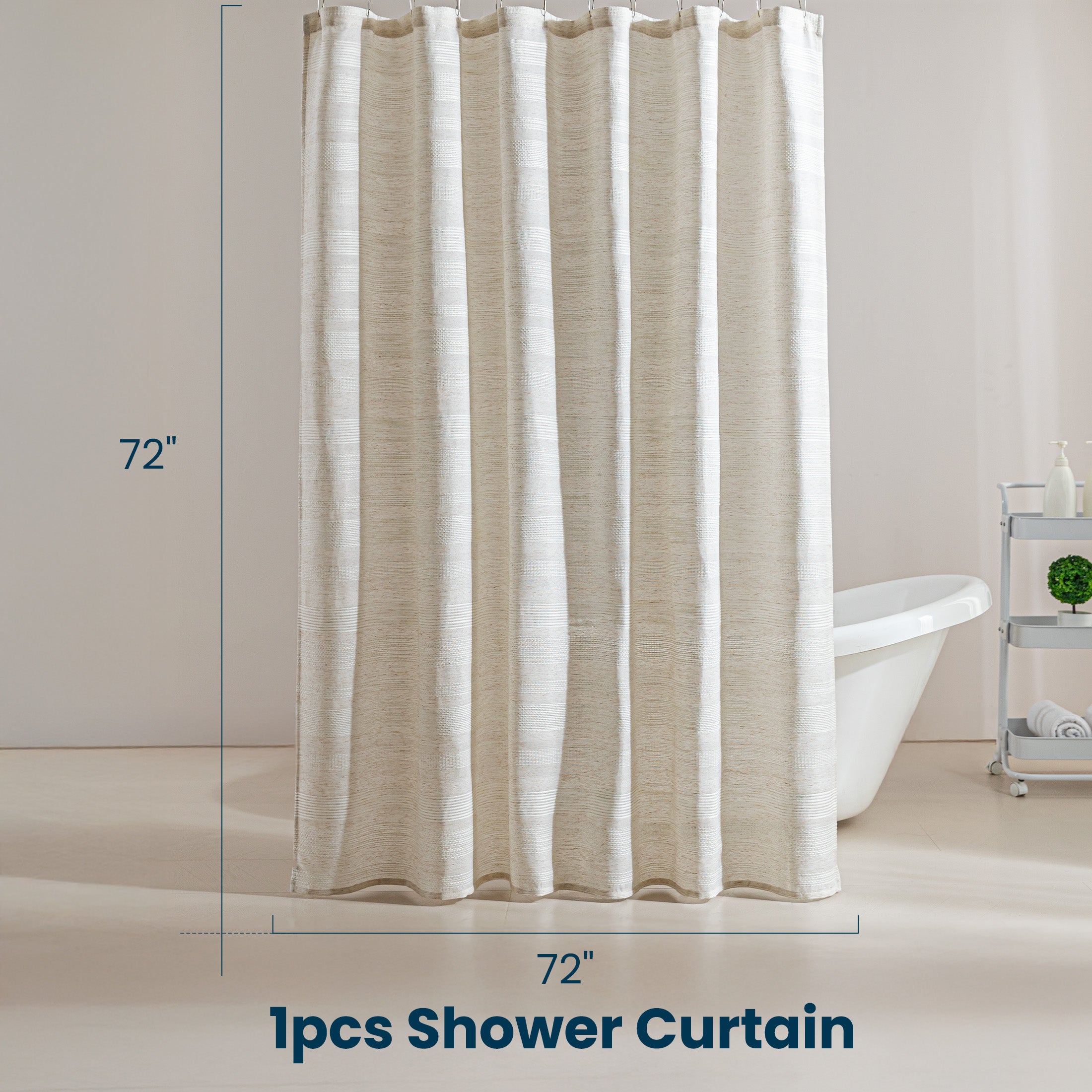 Jacquard Waffle Shower Curtain, Hotel Textured Linen-Look Waterproof Curtains for Bathroom and Bathtubs