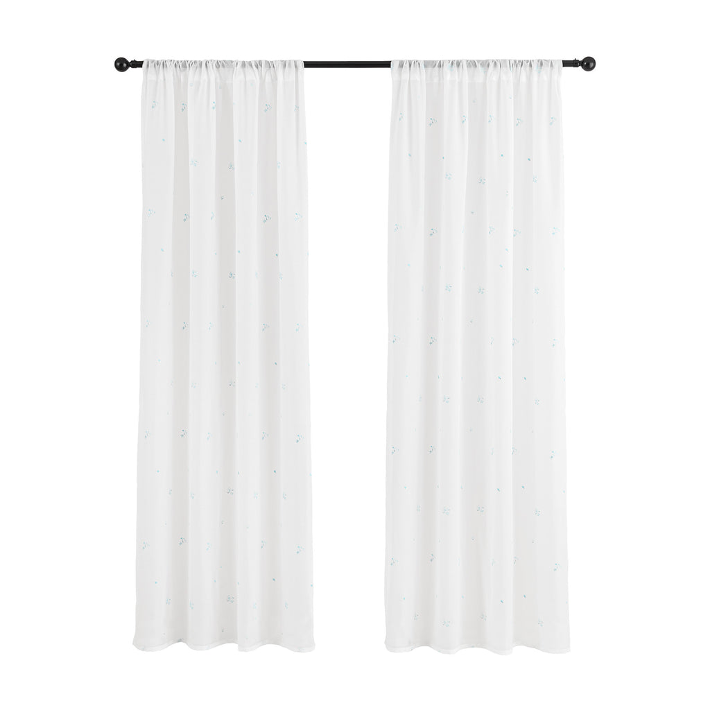Sleep Zone 2 Panels Blue Heart-embroidered Lace Sheer Curtains
