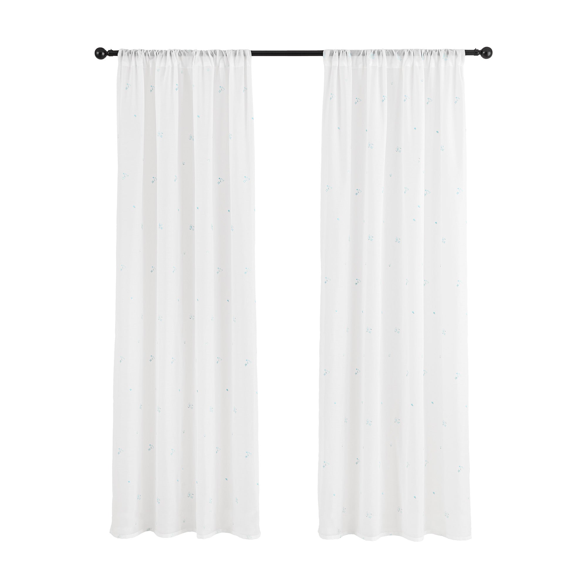 Sleep Zone 2 Panels Blue Heart-embroidered Lace Sheer Curtains