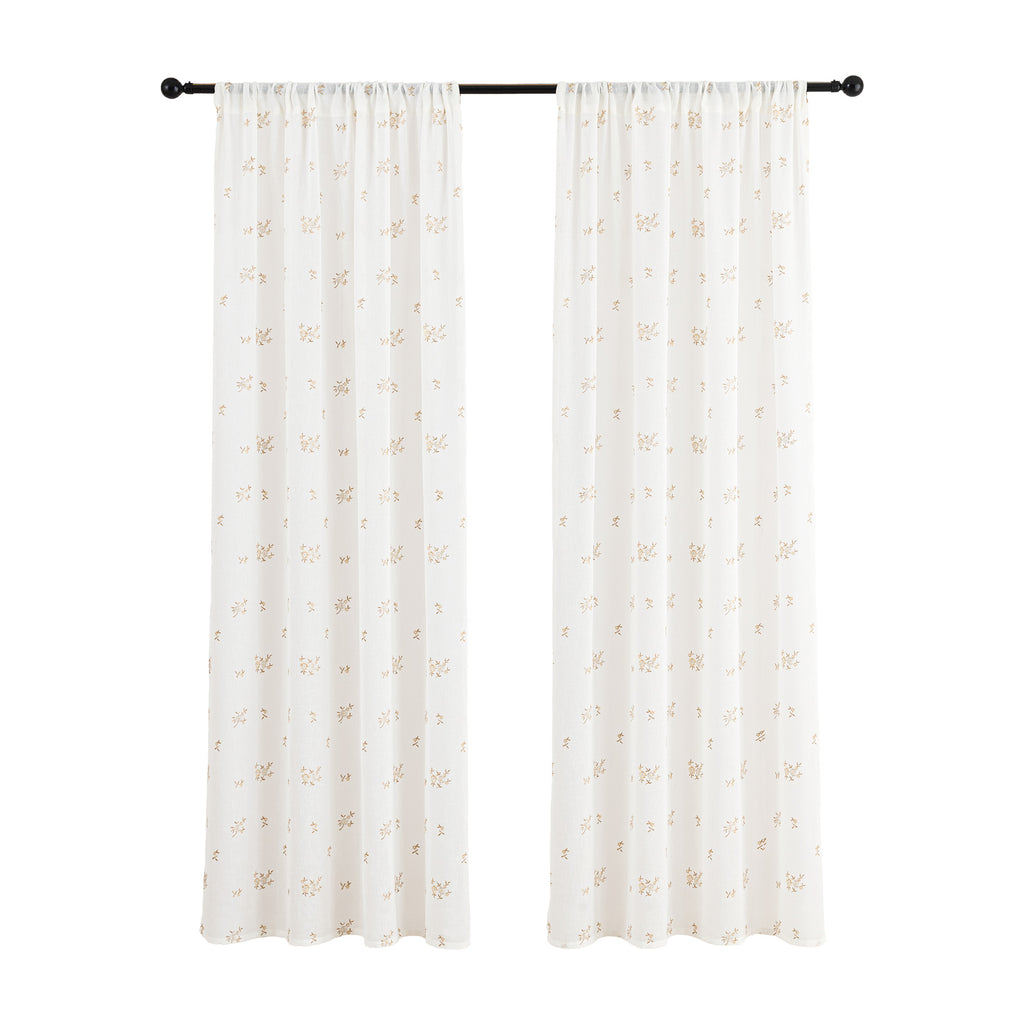 Sleep Zone 2 Panels Golden Floral-embroidered Lace Sheer Curtains