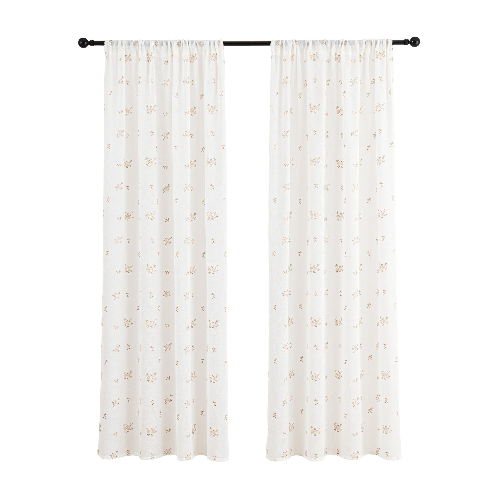Sleep Zone 2 Panels Golden Floral-embroidered Lace Sheer Curtains
