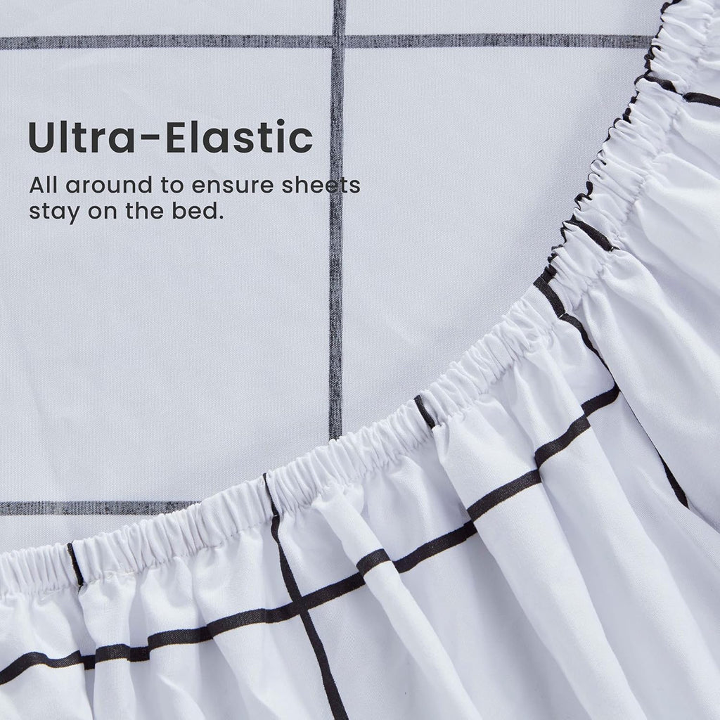 Printed Plaid Sheet Set 4 Piece - Double Brushed Microfiber - Grid Black